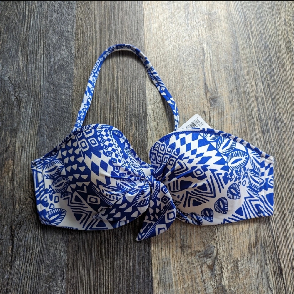 Blue and White Patterned Bikini Top